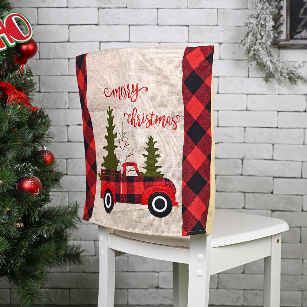 Décorations de Noël Plaid Voiture Arbre de Noël Housse de chaise Housse de tabouret Housse de chaise décorative créative pour la maison_voghion.com