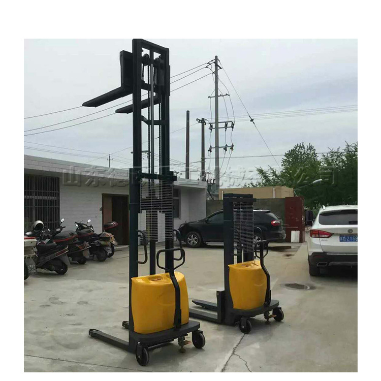 手推式电动堆高车 半自动仓库车间叉车 液压站架式托盘搬运车