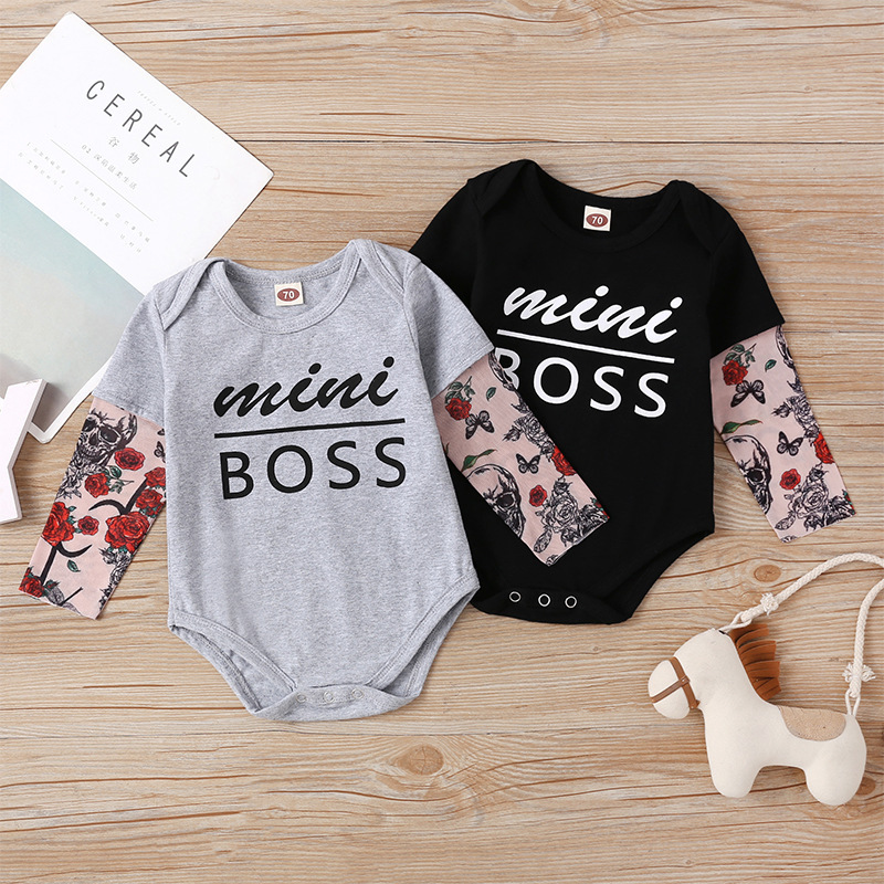 2020新款春季婴儿连体衣棉字母跨境男宝宝时尚网袖哈衣爬服婴儿装|ms