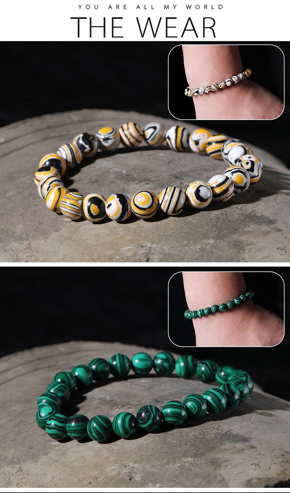 Fashion Natural Stone Malachite Colorful Bracelet Wholesale display picture 2