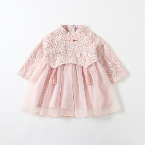 Girls dress spring new baby girl mesh dress cheongsam dress princess dress annual dress Chinese style idea9556