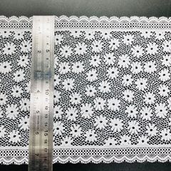Knit fabric with woven lace trim, for wholesale home soft furnishings, such as lace dresses and underwear with straight-hole patterns.