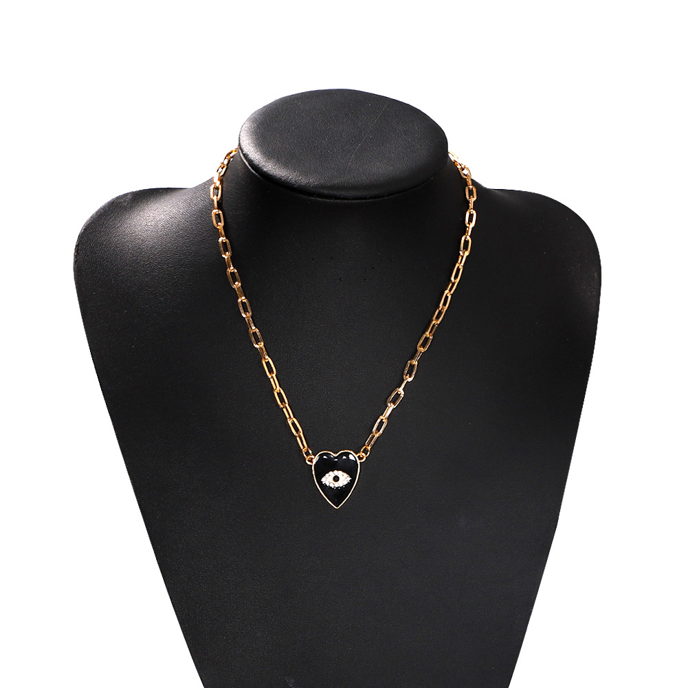 Black Heart-shaped Diamond-studded Dripping Eyes Fashion Devil's Eyes Peach Heart Necklace For Women display picture 8