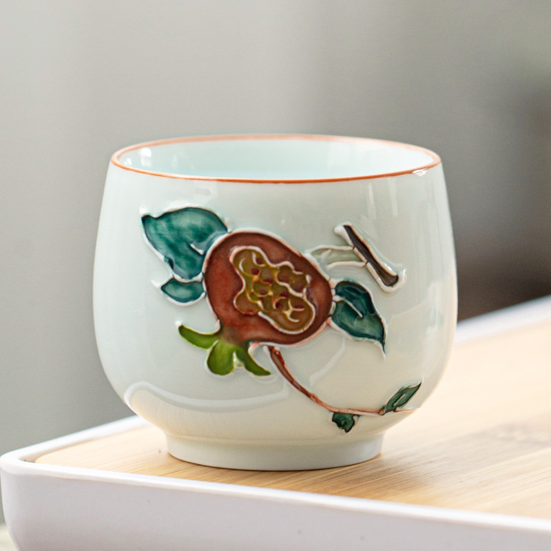 Taza de té de Kung Fu pintada a mano de cerámica taza de té del hogar taza de té pequeña japonesa en relieve grande