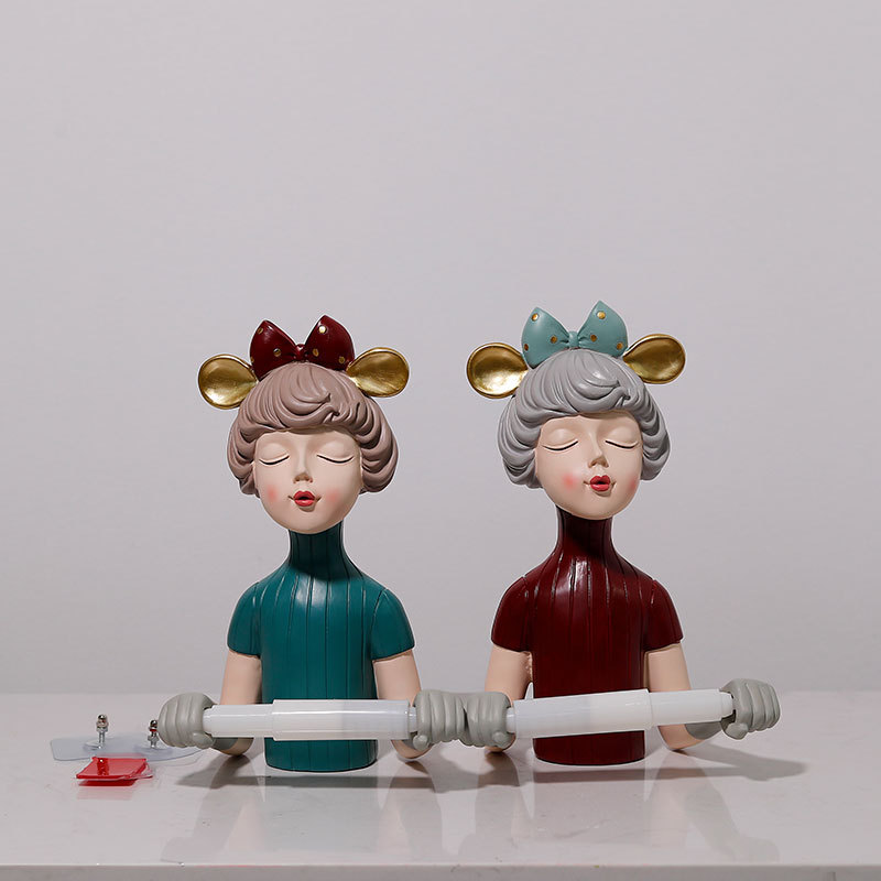 創意北歐蝴蝶結泡泡女孩擺件簡約家居牆飾紙巾架毛巾架裝飾擺設