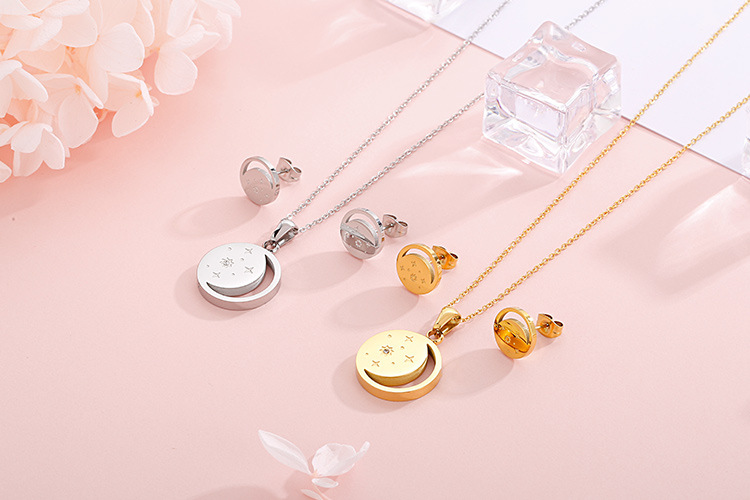 new fashion stainless steel necklace star moon earring set wholesale nihaojewelry
