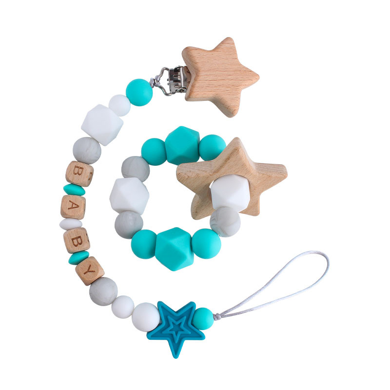 Bebé haya de cinco puntas estrella chupete clip juguete mordedor DIY bebé nombre silicona estrella de cinco puntas chupete cadena