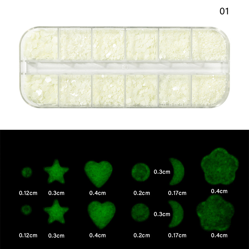 Finger princess manicure sequinilla decorativa de uñas de luz nocturna caja larga conjunto de manicure de forma nocturna sequinilla