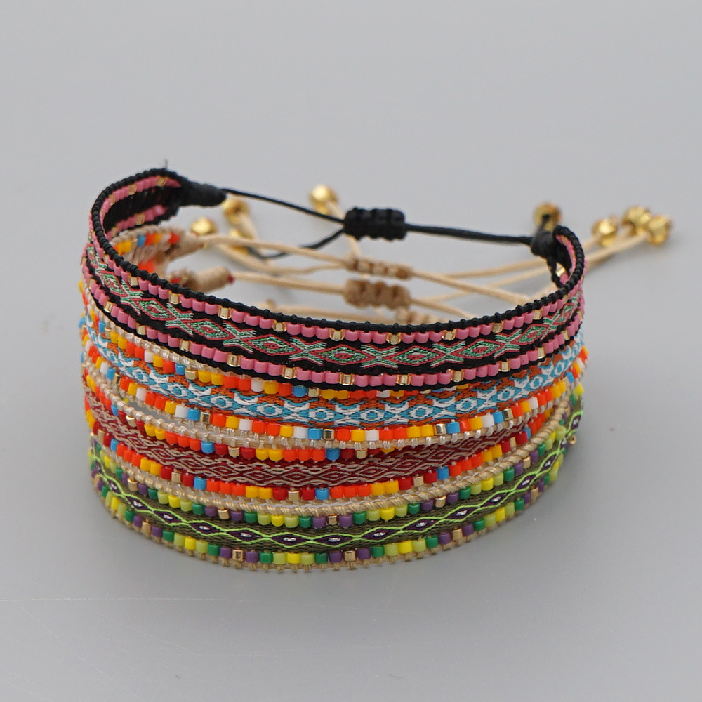 Rice Bead Weaving Bohemian Style Retro Ethnic Style Pattern Ribbon Bracelet display picture 2