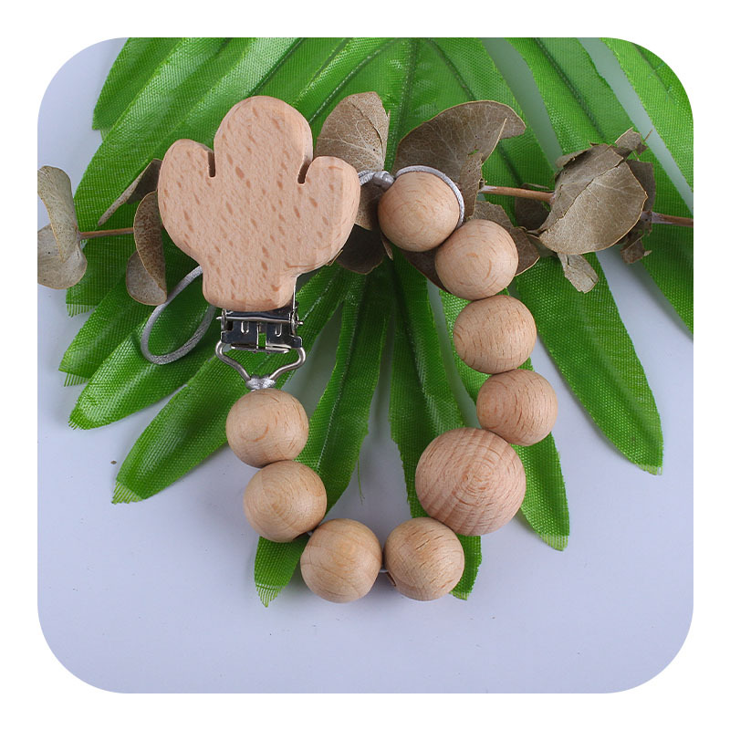 Nuevo clip de chupete de haya Cactus Beech collar juguete mordedor bebé molar mordedor chupete cadena anti-caída de la cadena