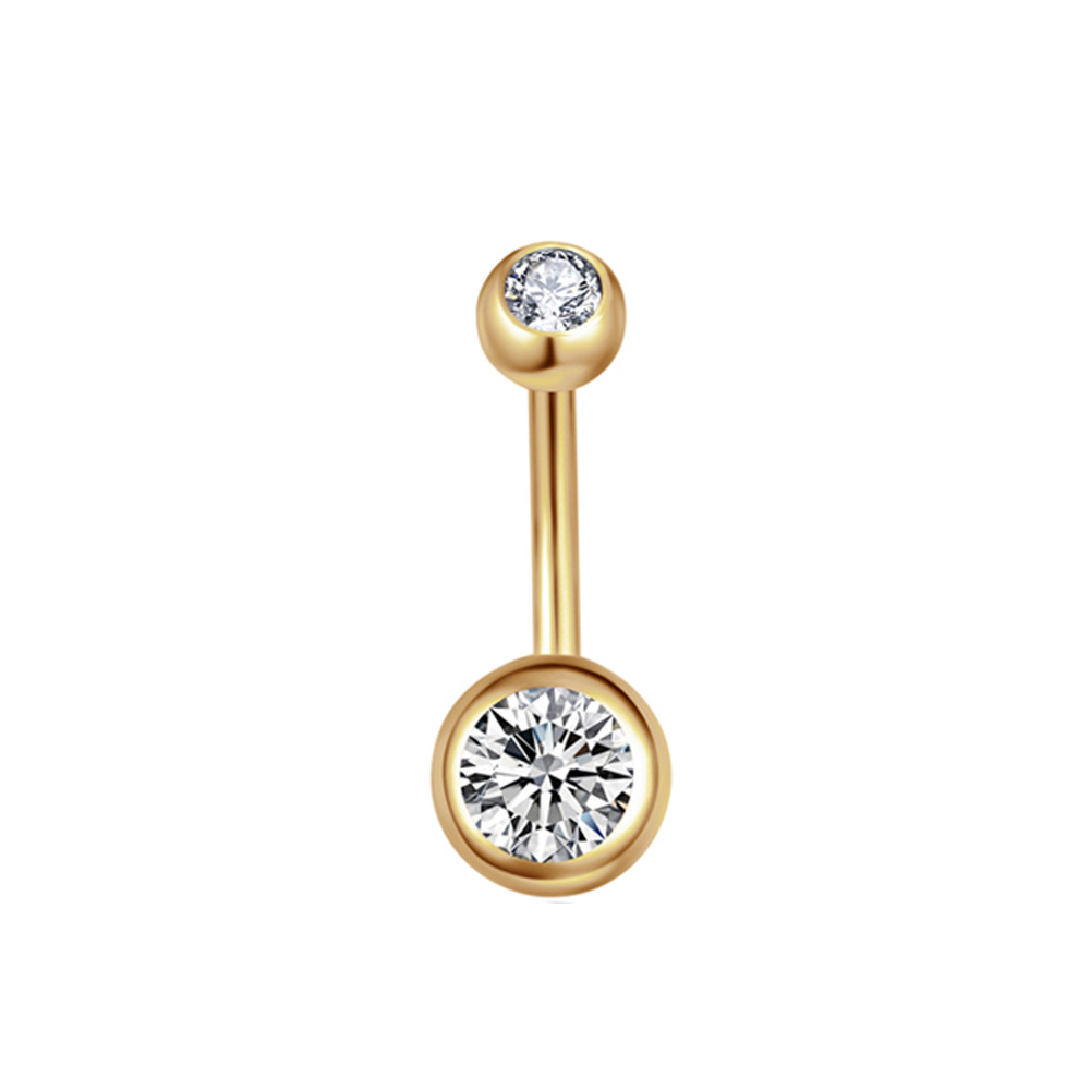 Gold Double White CZ Flower Belly Button Ring Stainless Steel Navel Jewelry detail image 16