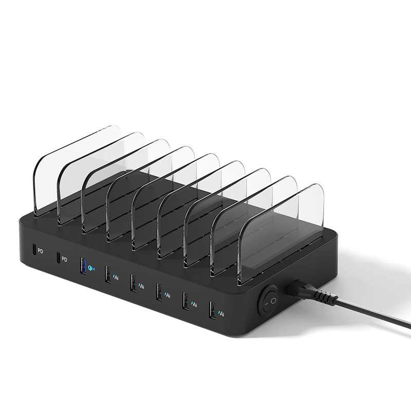 74W Multi-Port Pd Charging Station 8Usbqc3.0 Fast Charging Dual Pd Charging Multi-Device Charger Mobile Phone Tablet Stand