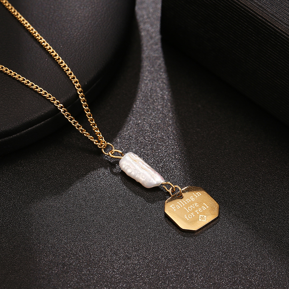 Korean Simple Necklace Female Stainless Steel Coin Geometry English Love Necklace display picture 4