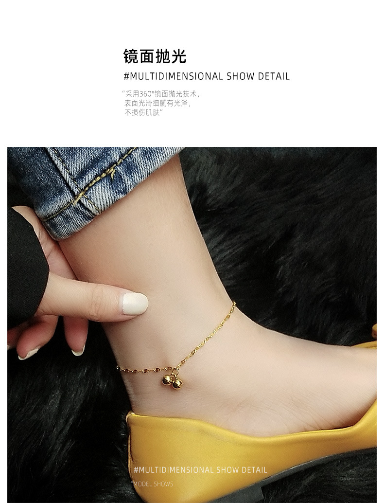 Sexy Fish Mouth Two Steel Ball Cute Anklet Titanium Steel Plated 18k Real Gold Non-allergenic Anklets Wholesale Nihaojewelry display picture 9