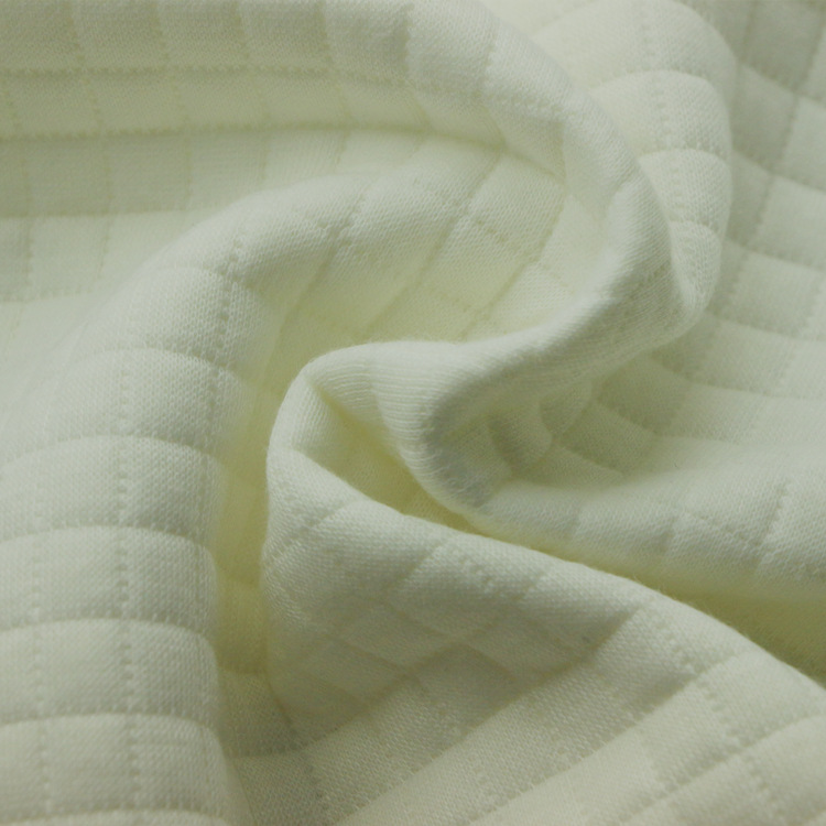 服装夹克面料全涤纬编1cm正方形格子绗缝超厚提花夹丝布空气层布