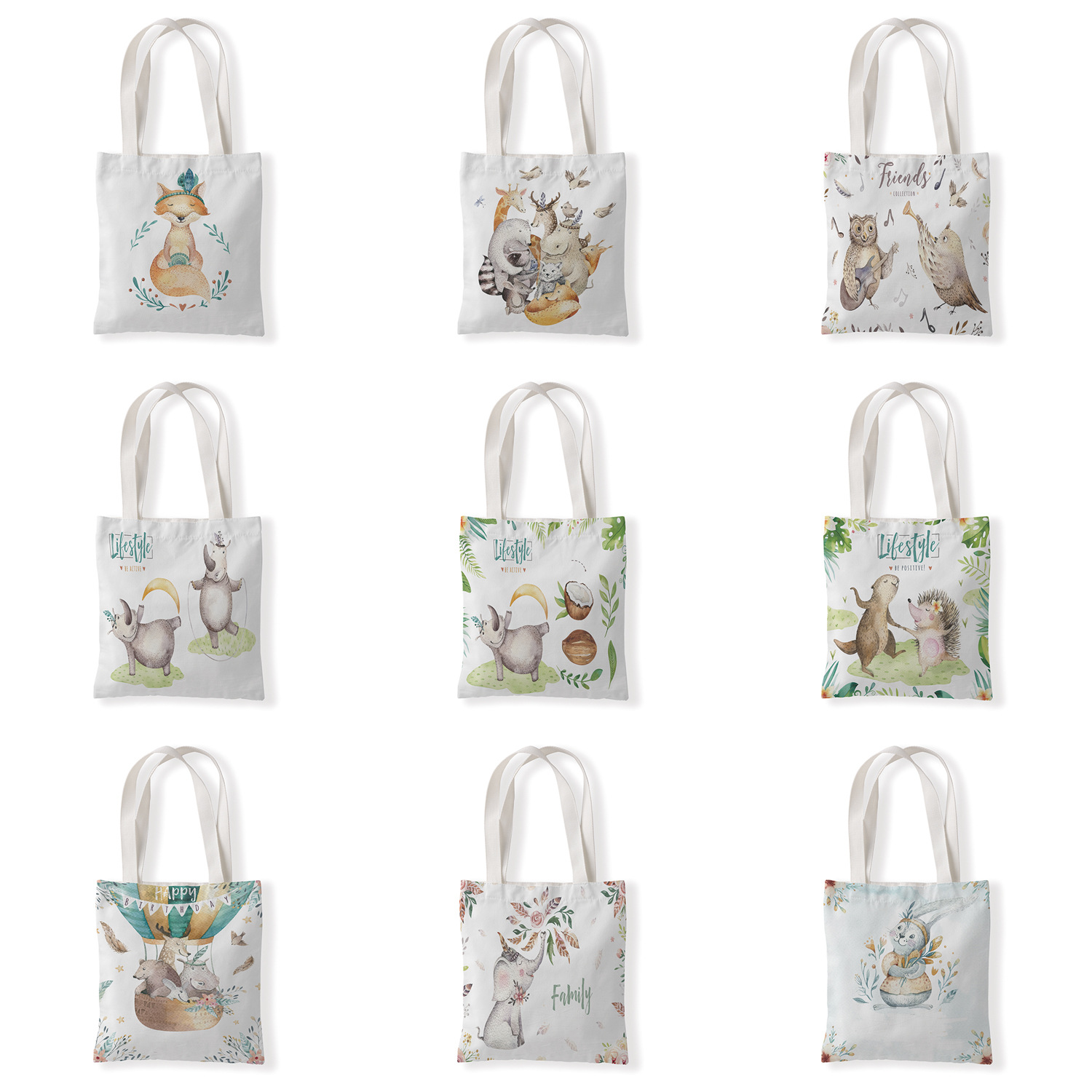 绘画动物创意图帆布材质袋单肩学生小手拎包零钱袋休闲百搭女包