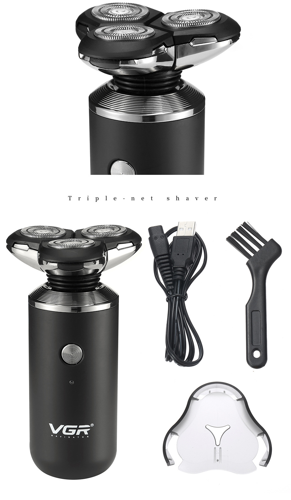 Electric Shaver For Men Usb Rechargeable Waterproof Three Head_voghion.com