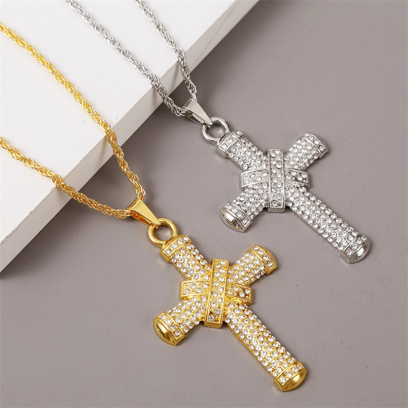exaggerated hip hop cross necklace creative hip-hop rhinestone pendant jewelry wholesale nihaojewelr