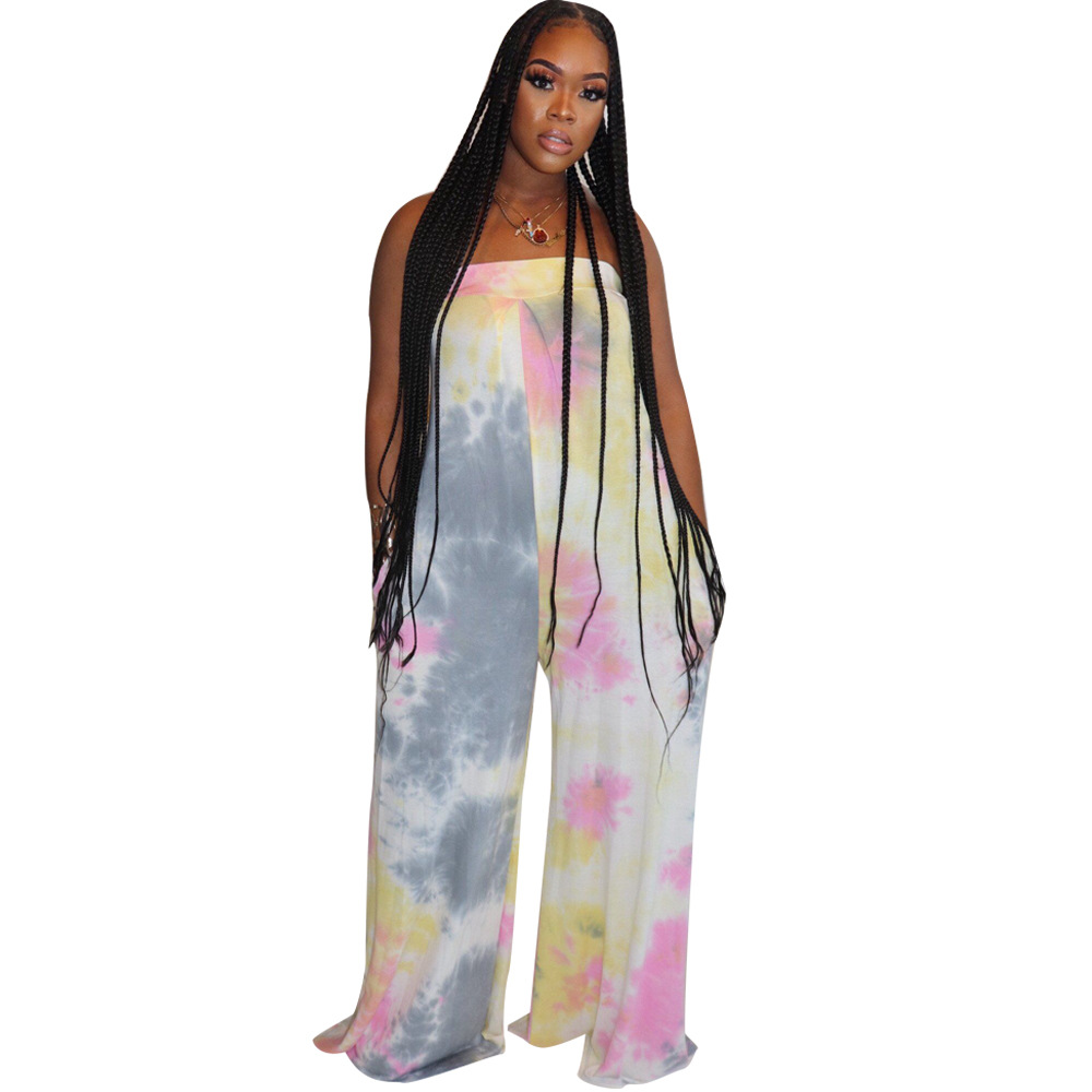 Hot Selling Sexy Wrapped Chest Tie Dye Wide Leg Pants  NSWNY62265