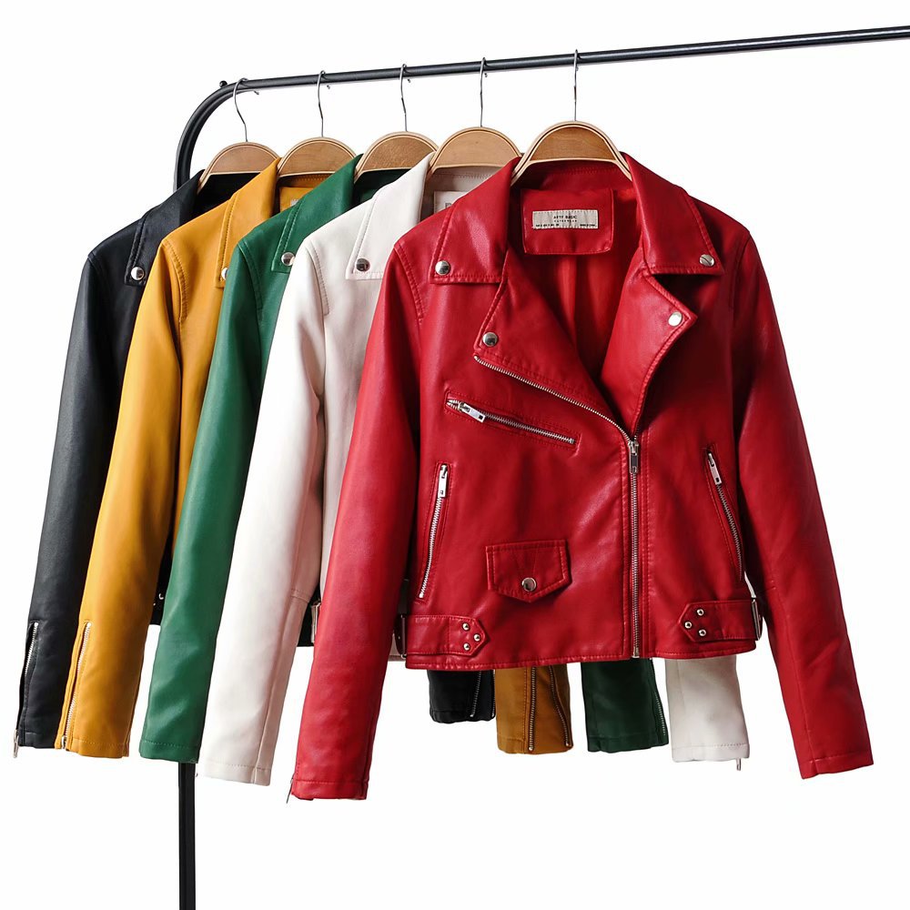 motorcycle washed PU leather lapel collar short jacket NSAM7253