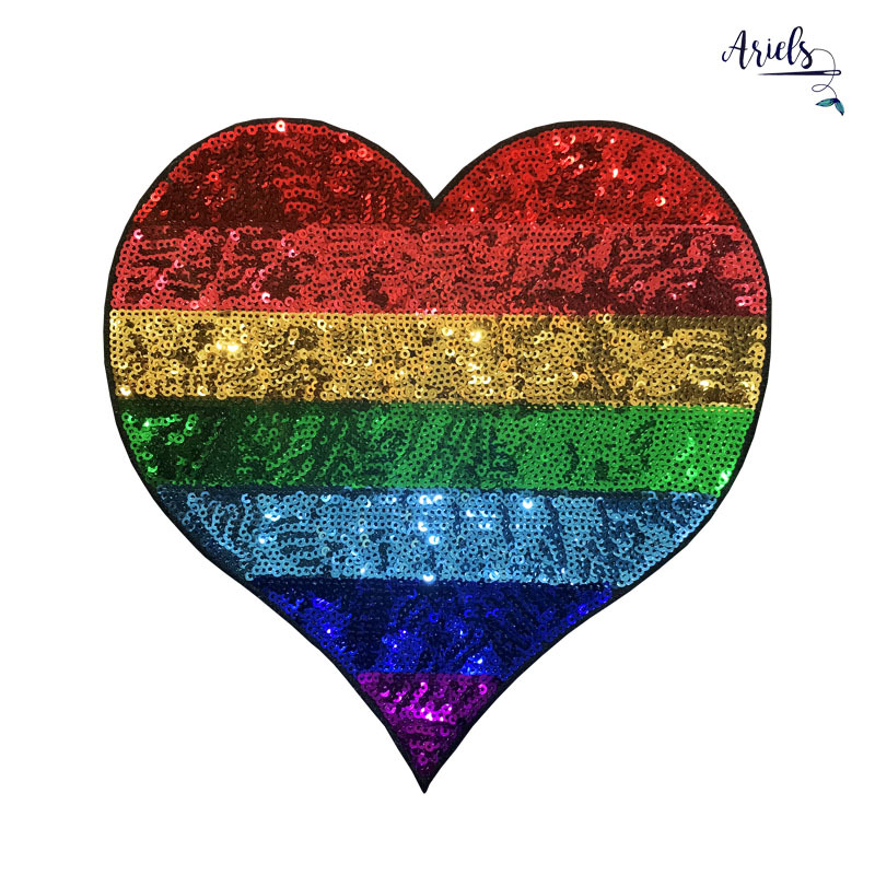 厂家直销珠片绣花彩色大号布贴LGBT爱心图桃心亮片绣贴布服装辅料