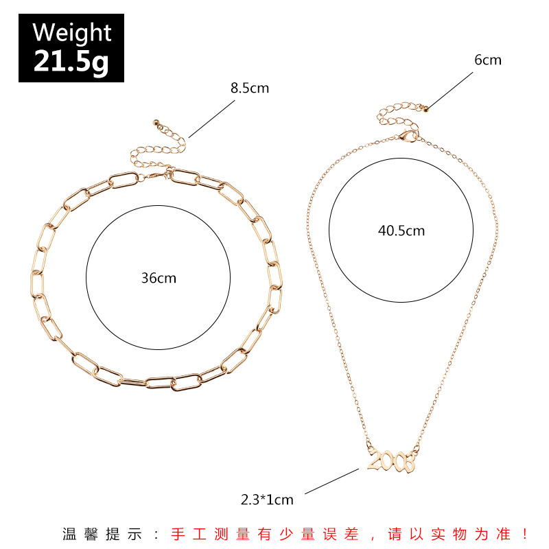 Simple Year Number Pendant Double-layer Necklace display picture 1