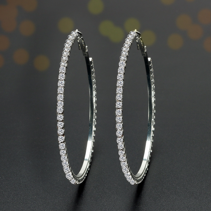 1 Paire Mode Cercle Strass Plaqué Or Des Boucles D'oreilles display picture 6