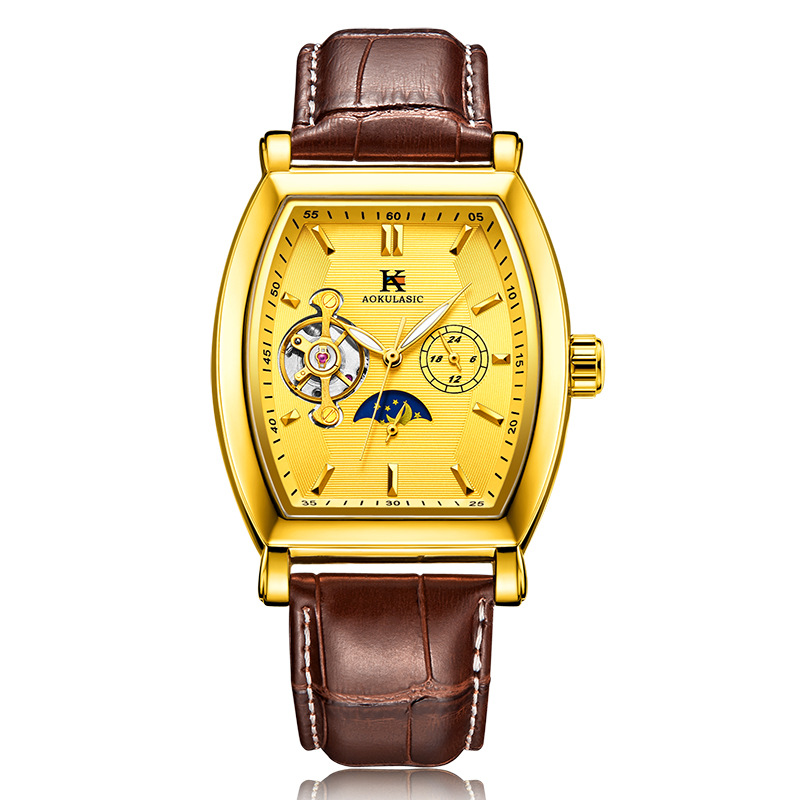 Ogulas K reloj mecánico automático para hombres hollow-out transparent bottom belt watch automático reloj 5002