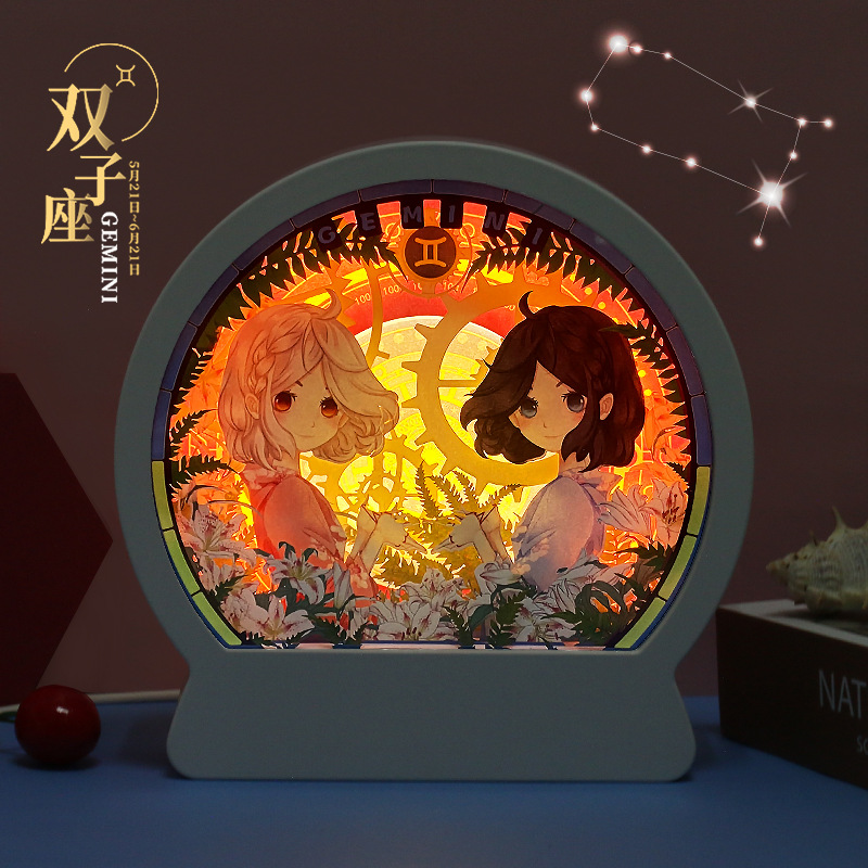 创意生日礼物宿舍小夜灯情人节礼物送男女生12星座彩绘卡通纸雕灯