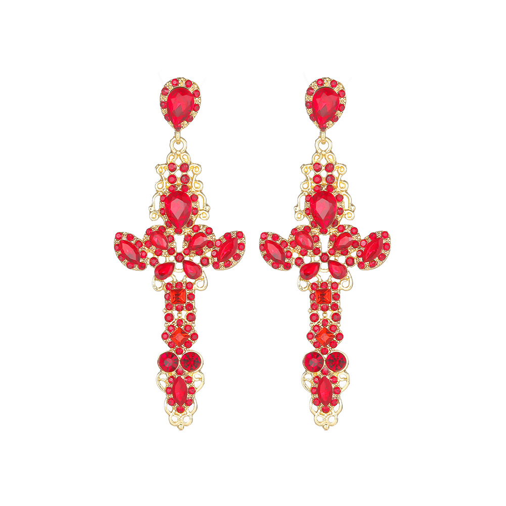 New Fashion Cross Diamond Retro Palace Hollow Wild Fresh Earrings Wholesale display picture 8