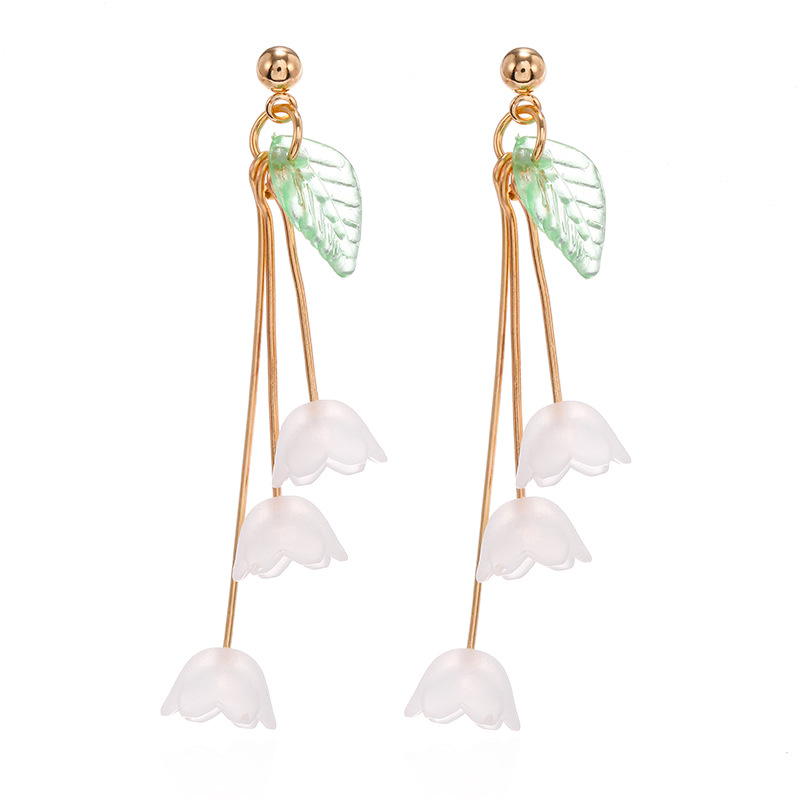 Korean New Accessories Matte Campanula Tree Leaf Lily Of The Valley Earrings display picture 3