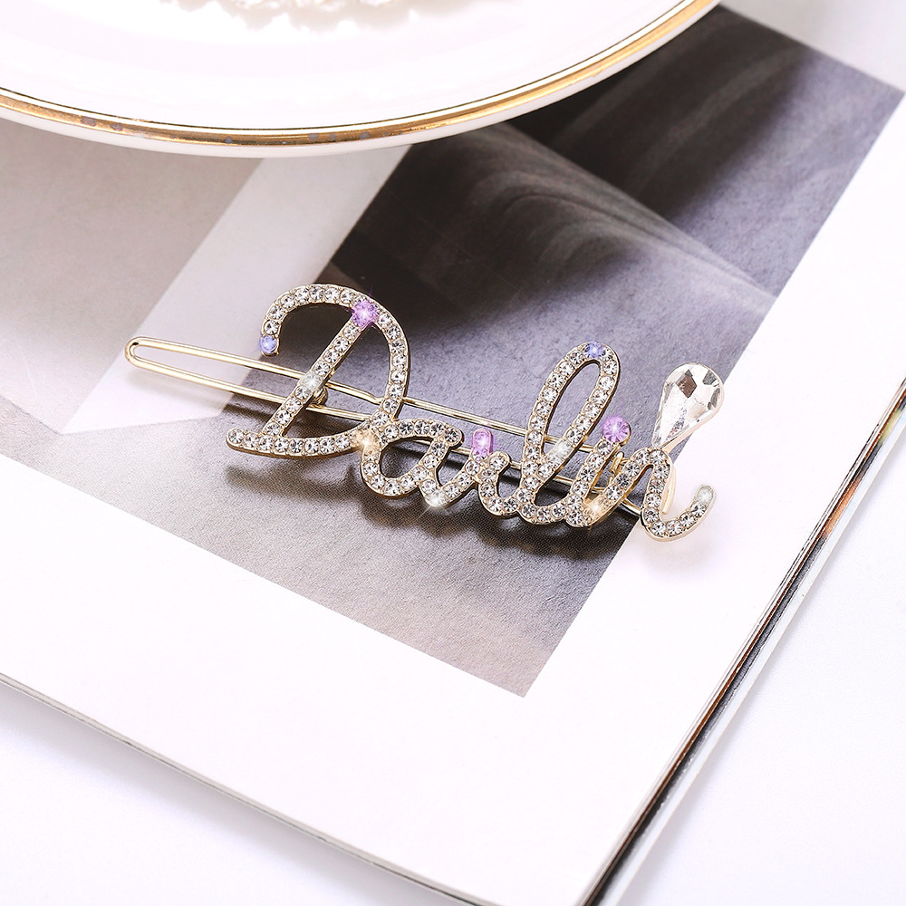 Corea del Sur Dongdaemun popular tocado elegante luz de lujo perla horquilla accesorios pelo aleación diamante rhinestone letra horquilla