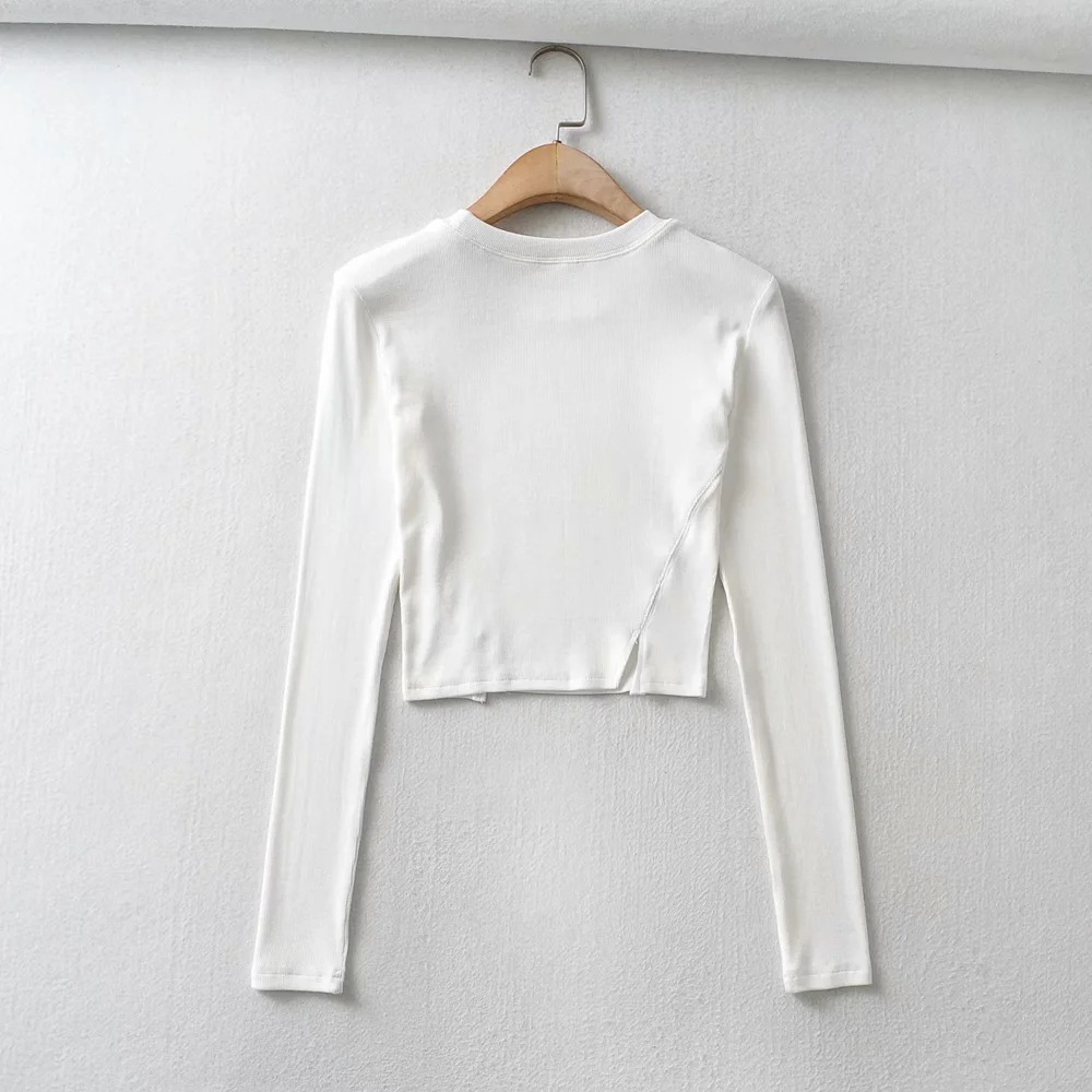 hem slit long-sleeved round neck bottoming shirt  NSHS34190