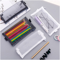 Minimalist transparent mesh pen bag storage bag, student exam-use portable pen bag, large capacity stationery bag, wholesale