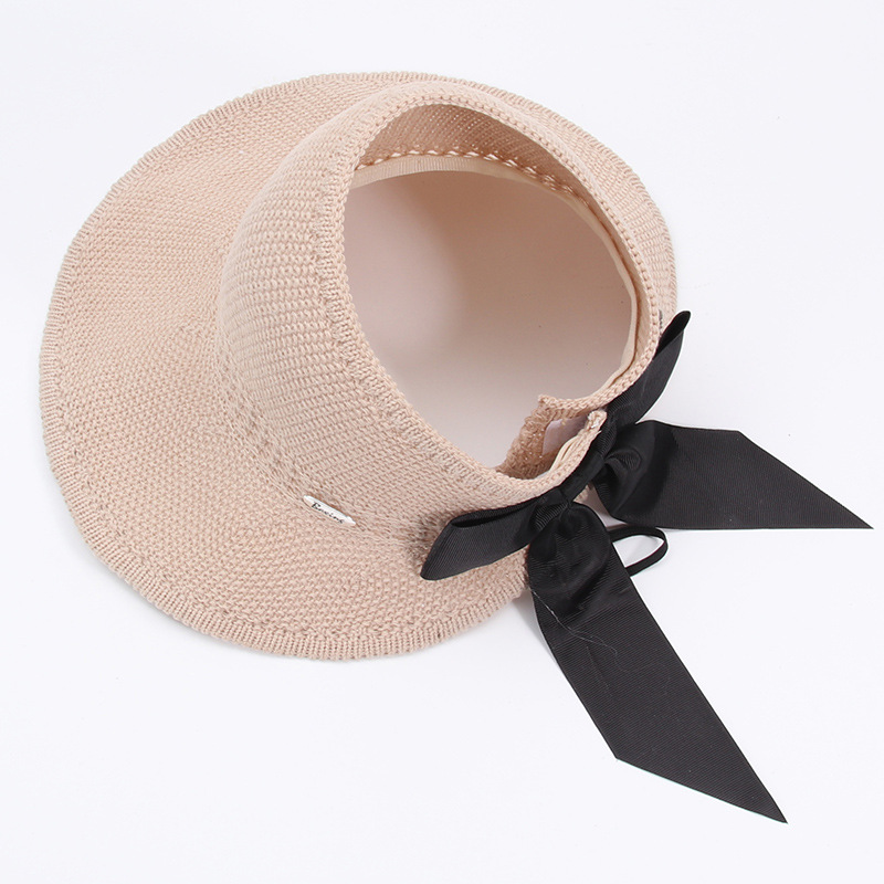 New Knitted Empty Top Hat Summer Shade Bow Big Brim Hat Shade Straw Hat Personality Wild Wholesale Nihaojewelry display picture 4