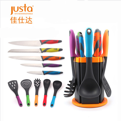 工厂现货套刀新款炫彩旋转刀座尼龙厨具配套刀具11件套装|ms