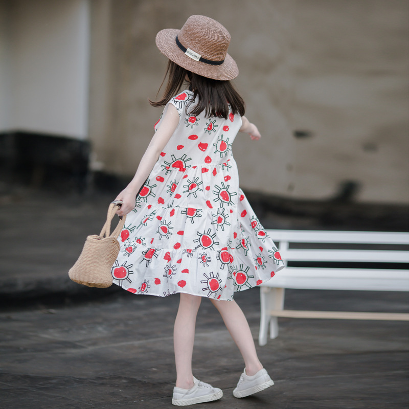 Vestido de las niñas verano 2023 nuevo estilo occidental estilo coreano niños de algodón impreso princesa vestido para niñas