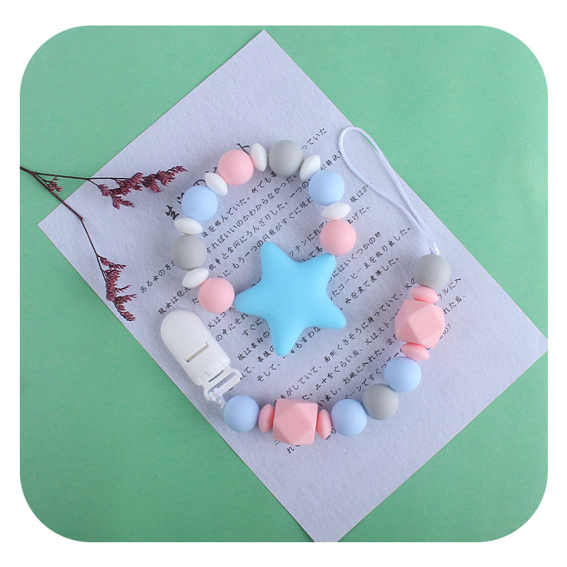Bebé clip de chupete de plástico bebé calmante de silicona estrella de cinco puntas pulsera molar chupete cadena Amazon nuevo