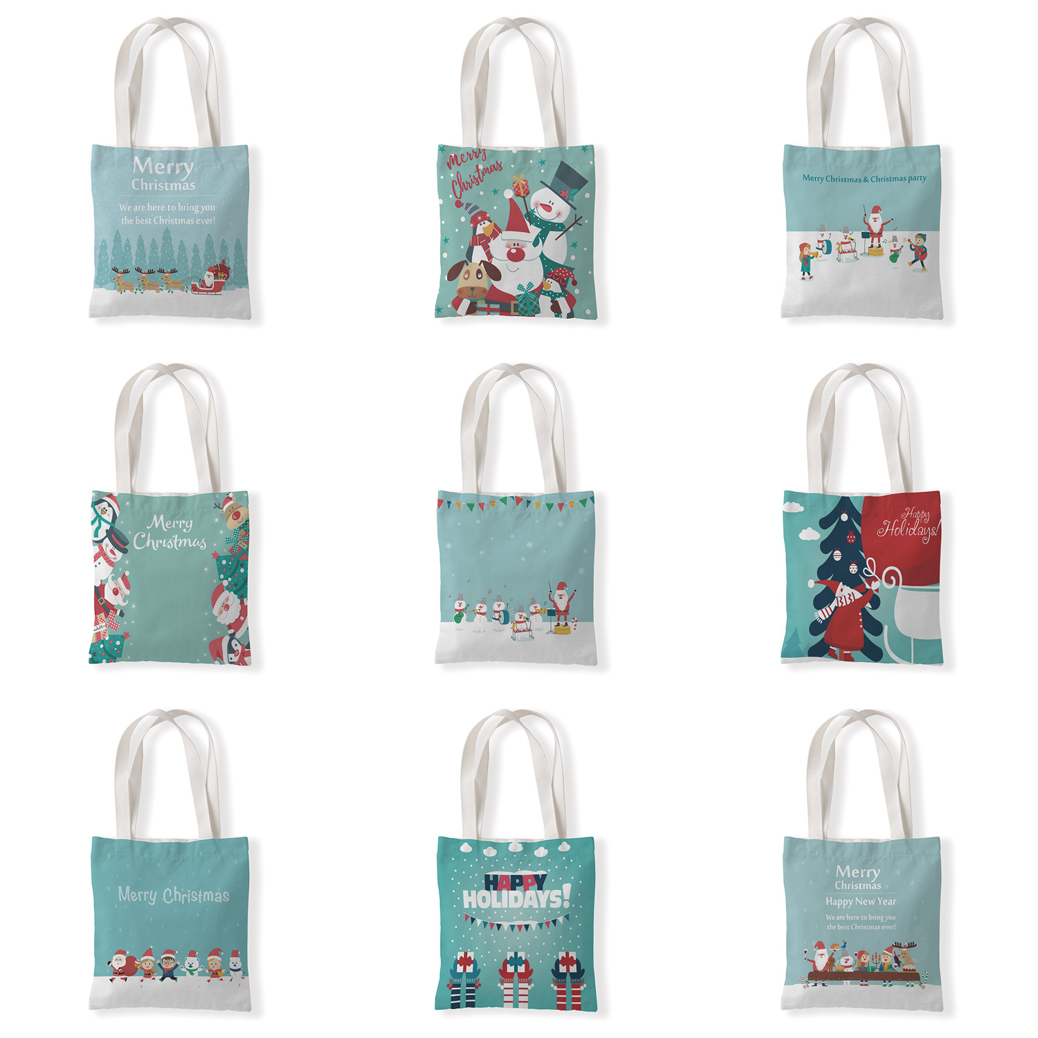 圣诞节图案帆布材质单肩袋学生手拎包休闲零钱袋购物袋百搭包