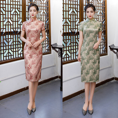 Chinese Dress cheongsam for womenRetro long cheongsam single layer cheongsam dress