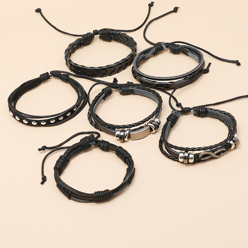 New  Rock Diy Combination 6-piece Cowhide Bracelet display picture 3