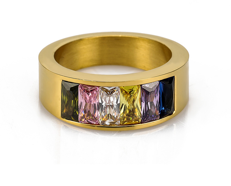 Fashion Single Row Colorful Flash Brick Stainless Steel Ring Accessories display picture 1