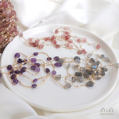 14K包金保色韓手工鏈條草莓晶拉長石紫水晶長方鏈diy手鍊飾品配件