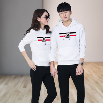運動套裝男女春秋季新款衛衣跑步休閑運動服套裝情侶裝連帽外套服