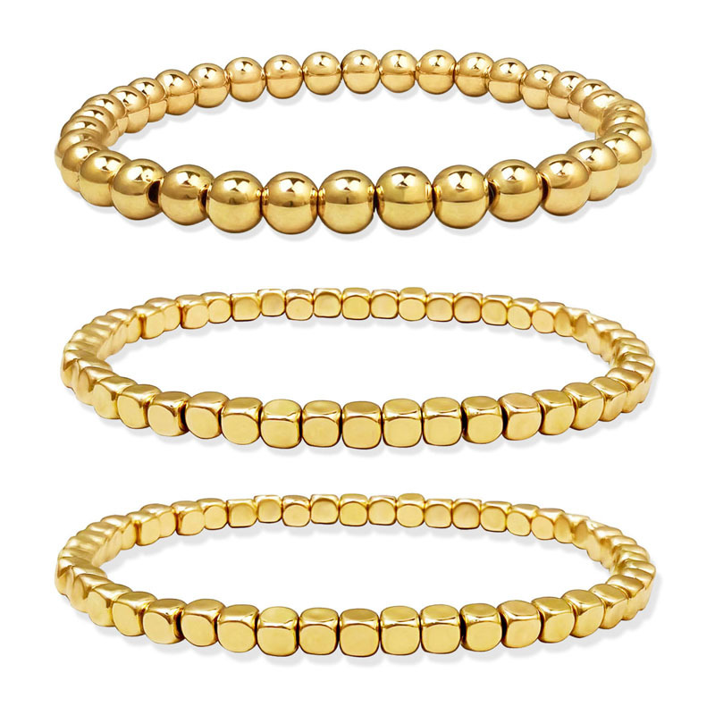 跨境新品热销 欧美时尚简约圆珠手串金色复古方形CCB弹力圆珠手链