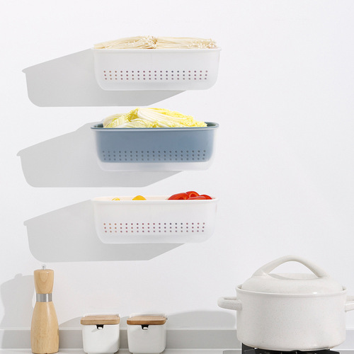 Multifunctional drain basket plastic square double-layer kitchen fruit and vegetable basket with contrasting color and thickening can be hung for storage