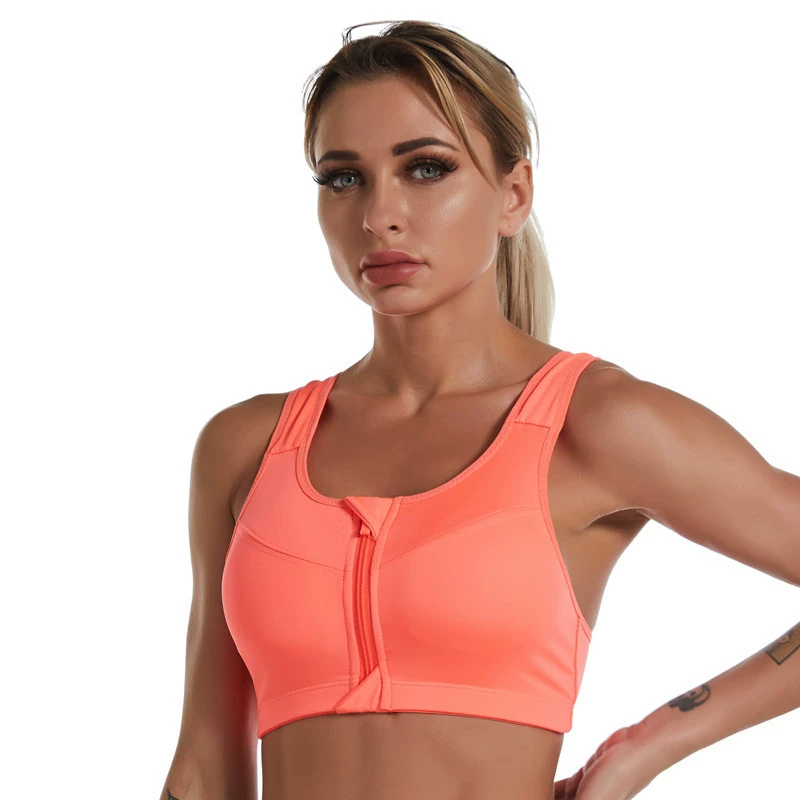 Sports Bra with Front Zipper, Wireless Shockproof Support, Racerback, Sizes S–5XL