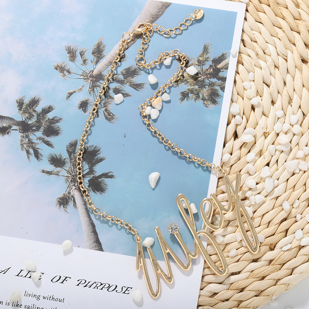 Korean new simple fashion letters diamond diamond hip hop alloy necklace wholesale