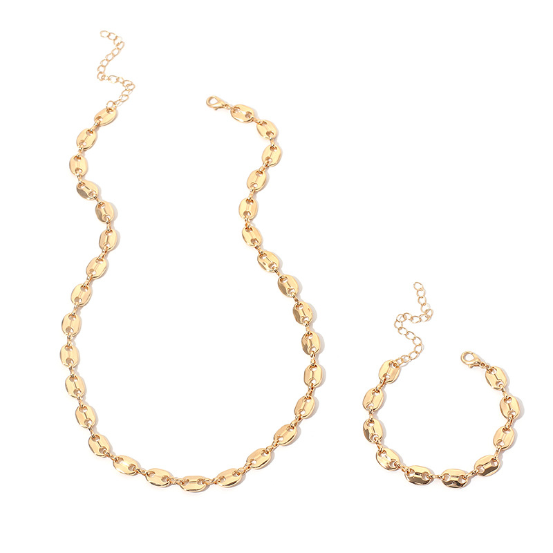 34g Weight Necklace Classification Wedding, Travel Occasion Women'S Gender White, Gold Color Fashion Pig Nose Chain Button Bracelet Necklace Sets For Women Clavicle Chain Wild Jewelry Nihaojewelry 13