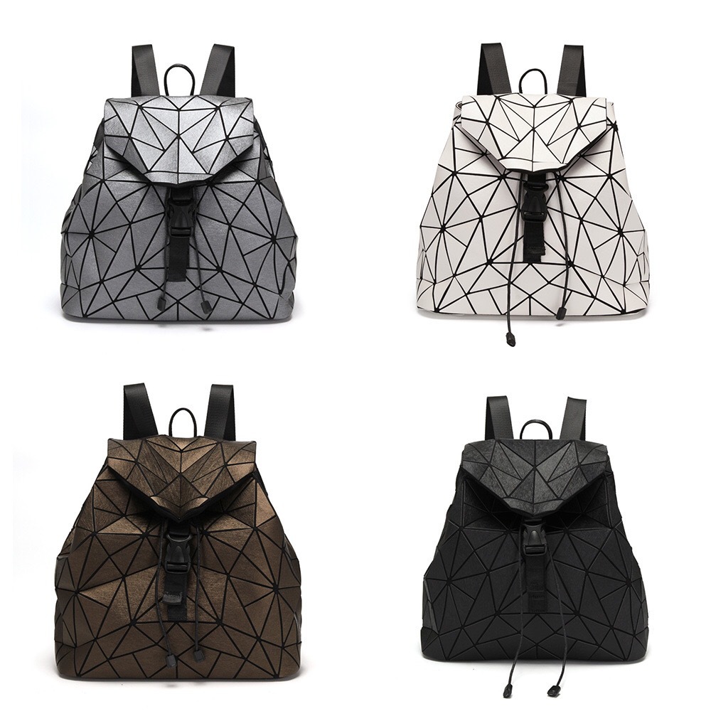 Silk 2024 Spring New Lingge Trendy Big Book Bag Fashion Matte Geometry Drawstring Backpack_voghion.com